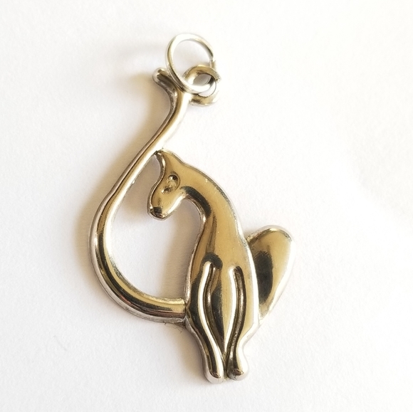 Kitty cat pendant charm silver tone Long tailed - Picture 6 of 7